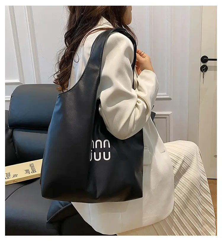 Women's One-Shoulder Tote Bags Black White Cream Large Capacity — feature 1