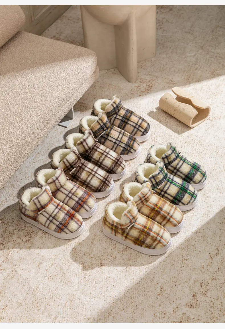 Plaid Fluffy Slippers for Men Women Winter Warm — feature 13