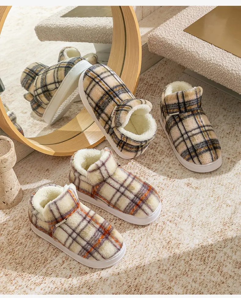 Plaid Fluffy Slippers for Men Women Winter Warm — feature 16