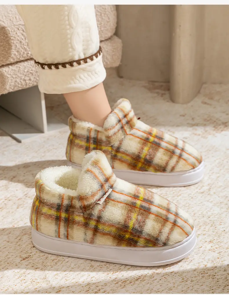 Plaid Fluffy Slippers for Men Women Winter Warm — feature 18