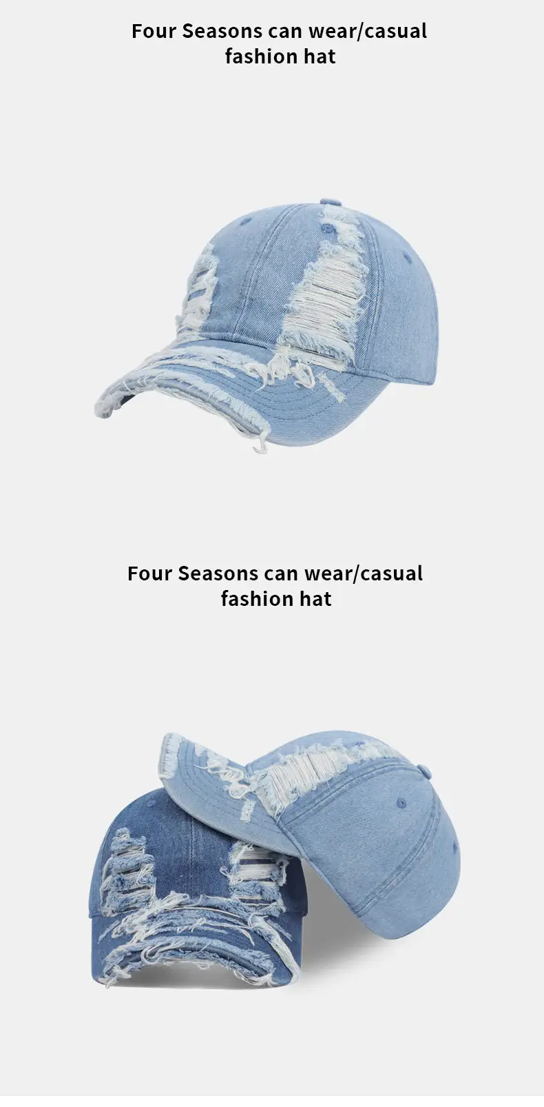 Retro Washed Denim Cap Blue Unisex Sun Hat — feature 10