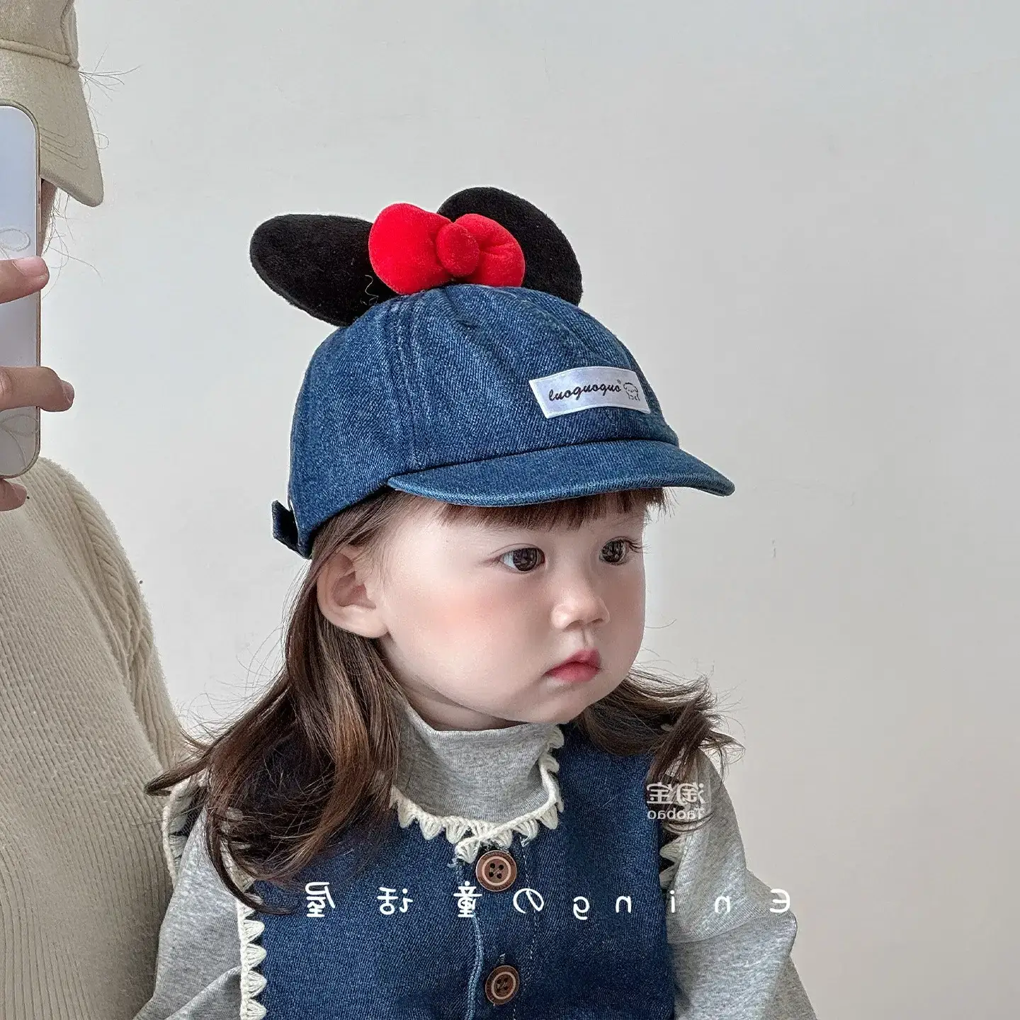Girls Minnie Mouse Baby Cap with Red Bow - Image 5