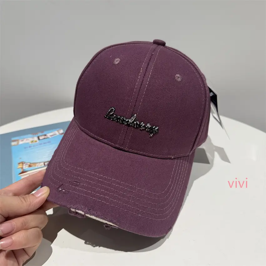 Black Korean Style Rhinestone Cap Women Ripped Bim - Image 5