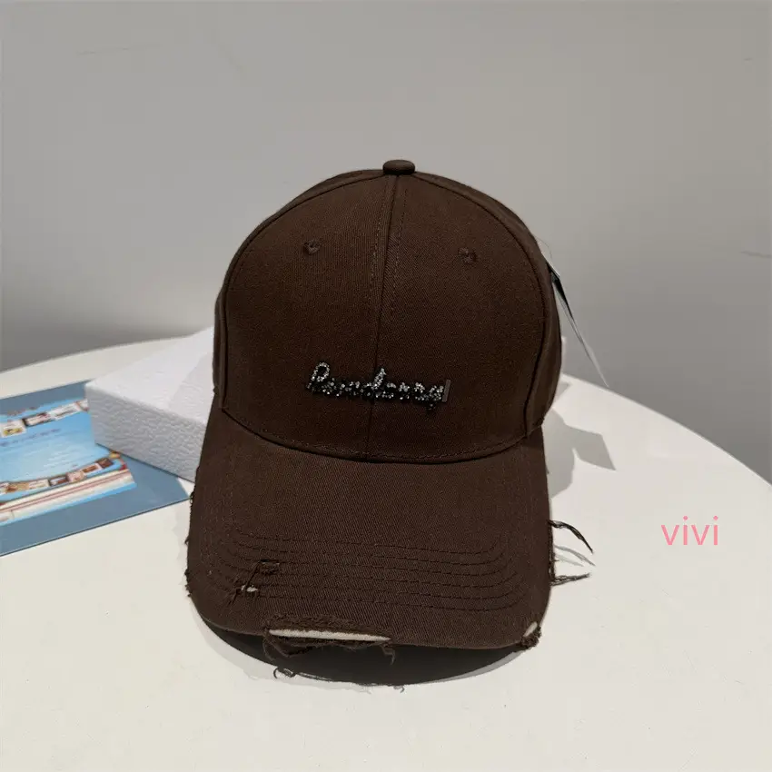 Black Korean Style Rhinestone Cap Women Ripped Bim - Image 6