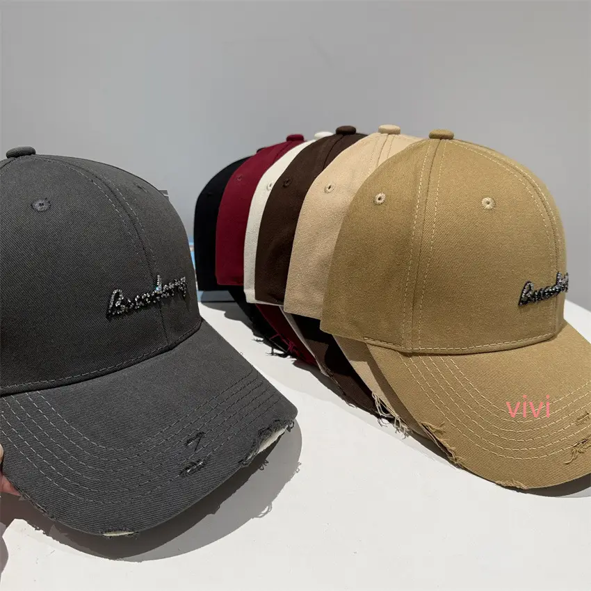 Black Korean Style Rhinestone Cap Women Ripped Bim — feature 3