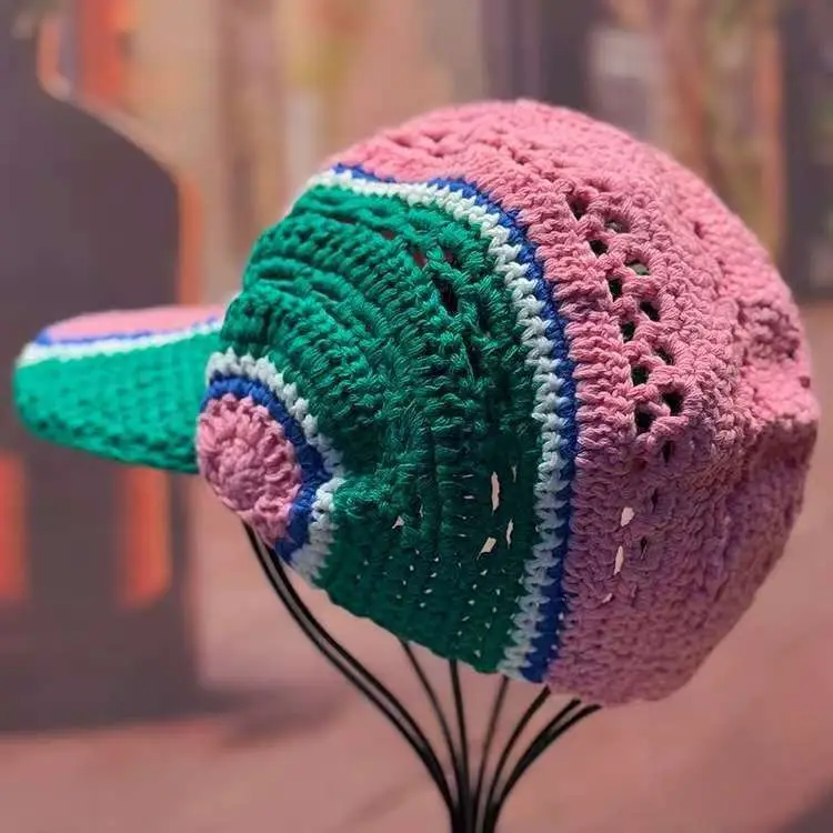 Women's Knitted Baseball Cap with Face-Slimming Design
