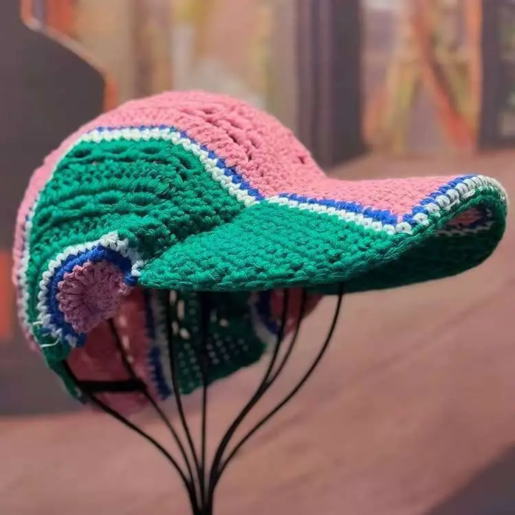Women's Knitted Baseball Cap with Face-Slimming Design