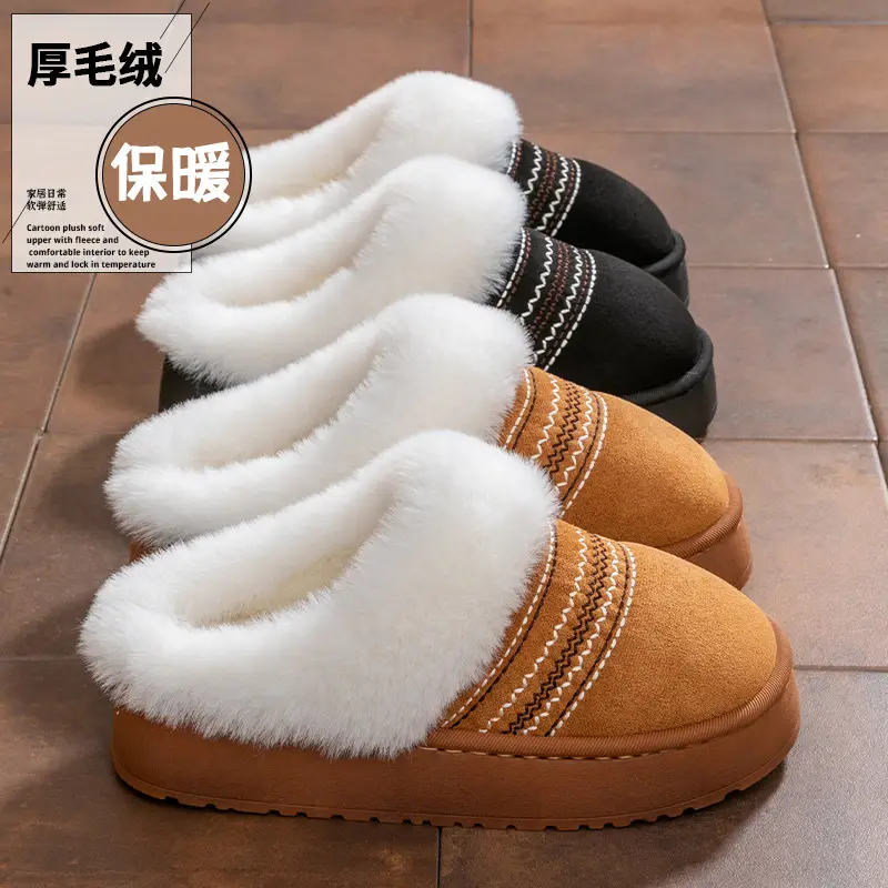 Women Winter Warm Stuffed Cotton Slippers Black Brown - Image 7