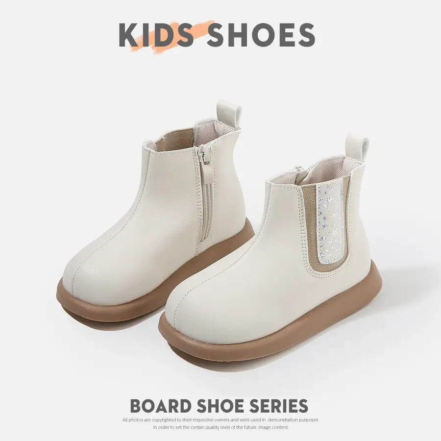 Kids Korean Style Boots White Leather Short Ankle - Image 6