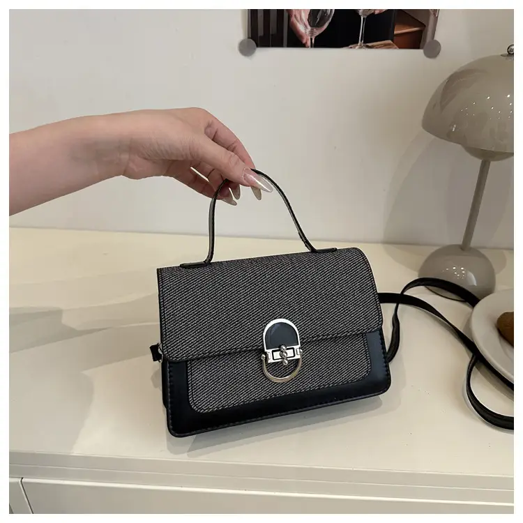 Black Embroidered Women's Crossbody Bag with Gold Clasp — feature 20