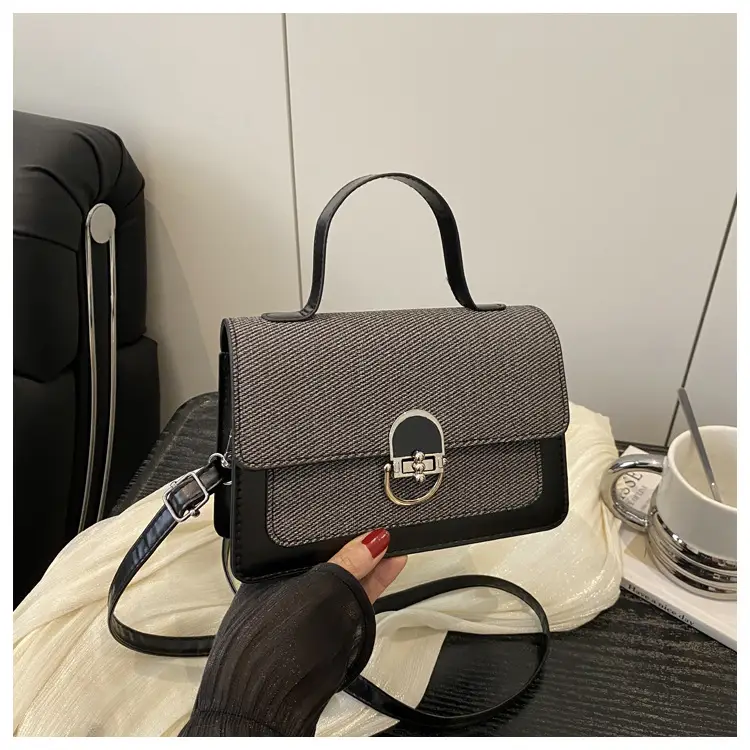 Black Embroidered Women's Crossbody Bag with Gold Clasp — feature 29