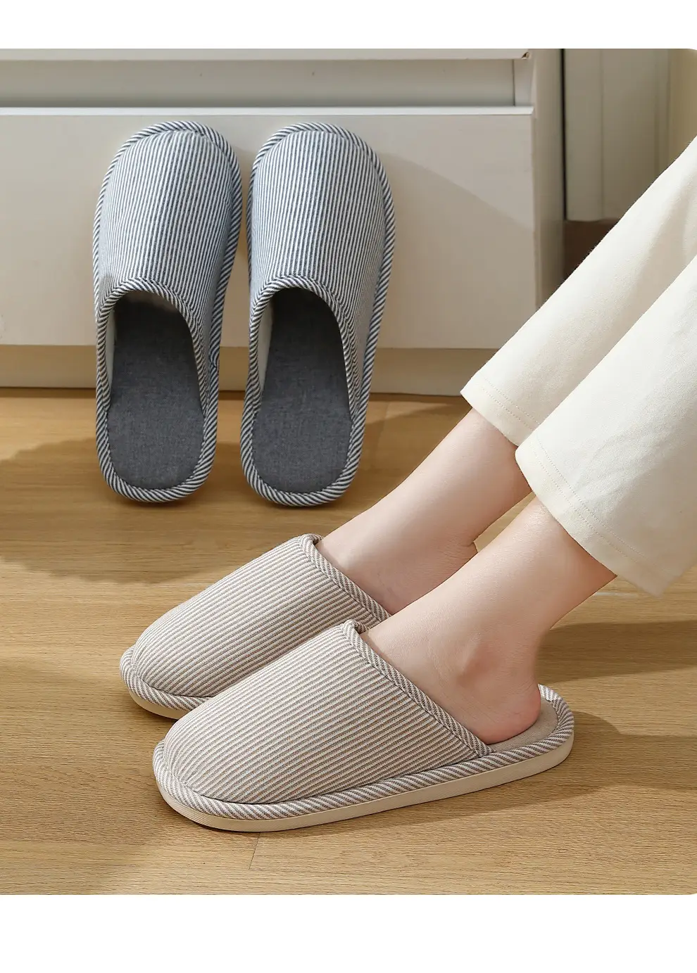 Ready-Made Household Slippers for Spring, Autumn and Winter Seasons for Female Couples, Home Non-Slip Indoor Cotton and Linen Thick-Soled Men's Slippers — feature 11