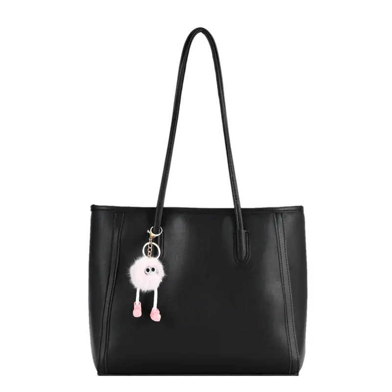Korean Style Beige Shoulder Bag with Pom Pom Charm - Image 13