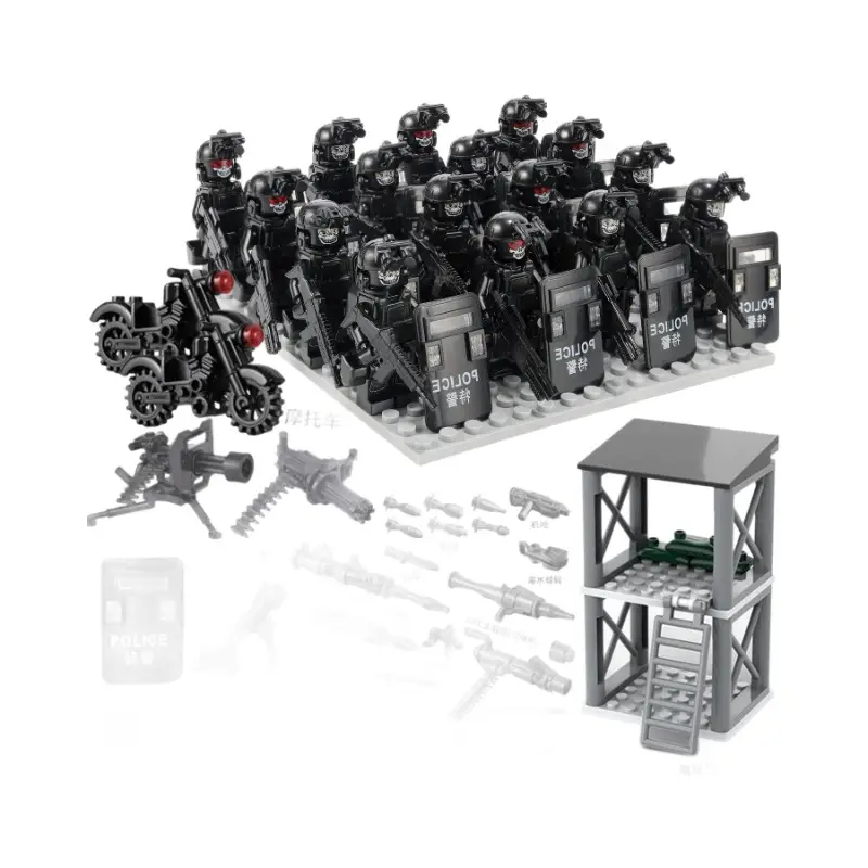 Suitable for Lego Military Figures, Special Forces Base, Watchtower, Police Figures, Weapons, Boys' Assembled Building Block Toys