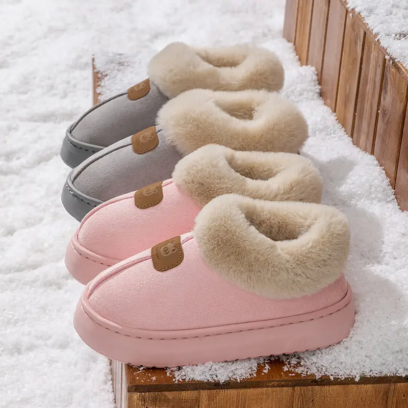 Suede Cotton Slippers for Women 2026 New Autumn and Winter Indoor Home Thick-Soled Couple Style Fleece-Lined Warm Plush Slippers - Image 9