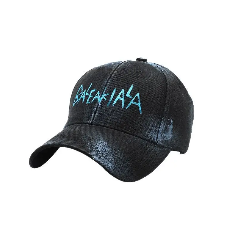 Black Korean Retro Distressed Baseball Cap Unisex Graffiti Sun Hat