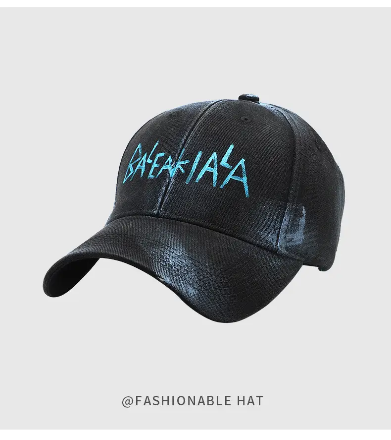 Black Korean Retro Distressed Baseball Cap Unisex Graffiti Sun Hat — feature 13