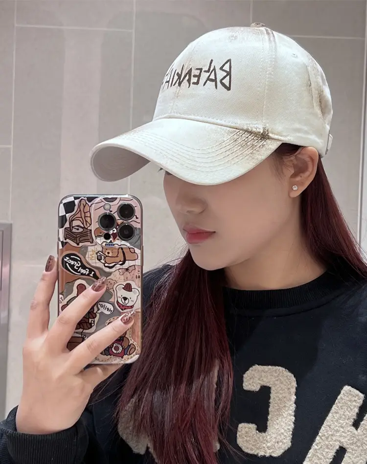 Black Korean Retro Distressed Baseball Cap Unisex Graffiti Sun Hat — feature 17
