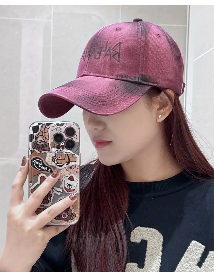 Black Korean Retro Distressed Baseball Cap Unisex Graffiti Sun Hat — feature 21