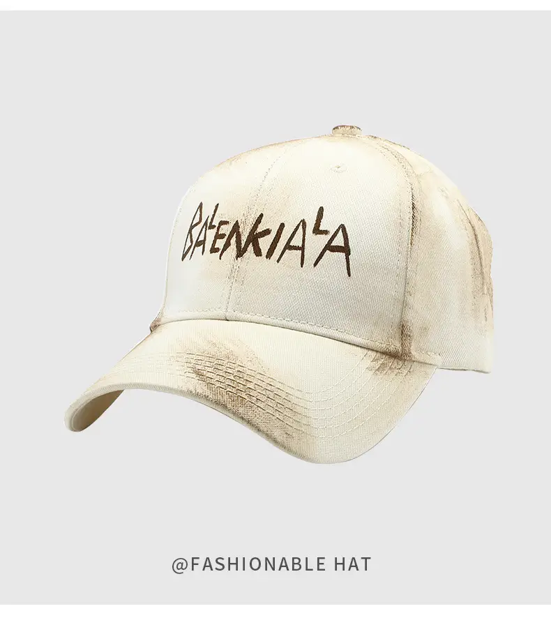 Black Korean Retro Distressed Baseball Cap Unisex Graffiti Sun Hat