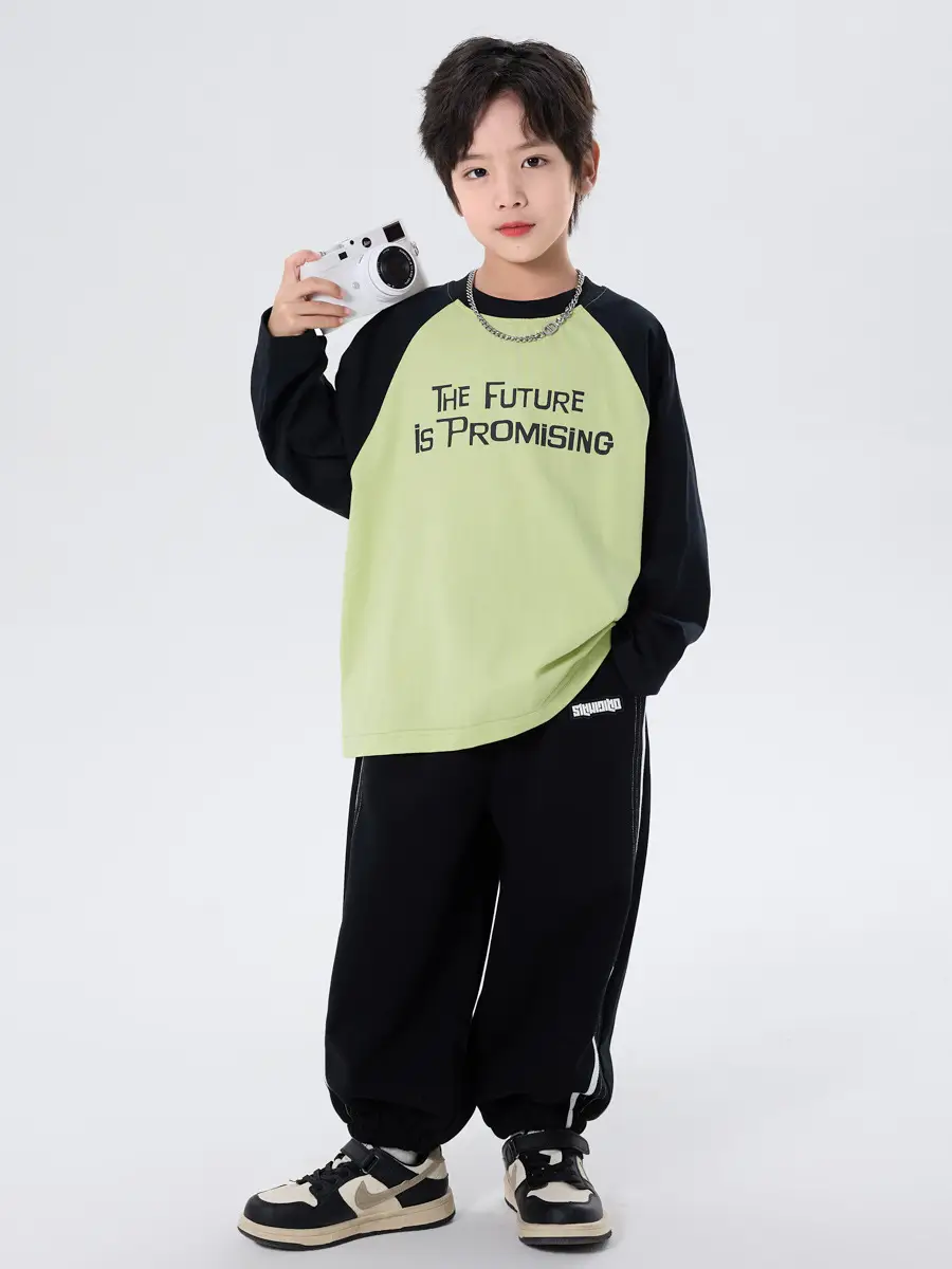 Children's Green Black Raglan Sleeve T-Shirt 2025