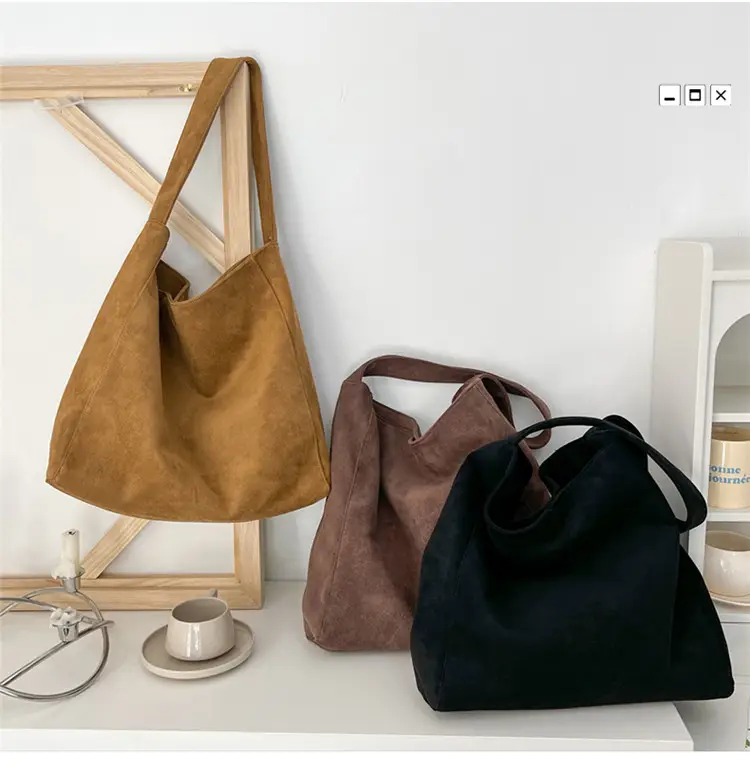Women's Large Capacity Woolen Tote Bag Brown New Autumn Winter — feature 18