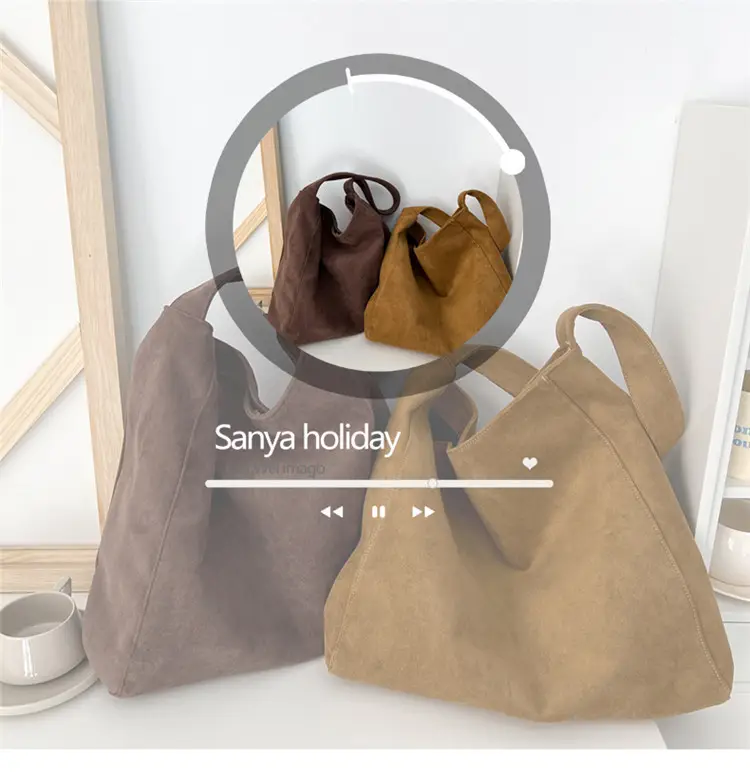 Women's Large Capacity Woolen Tote Bag Brown New Autumn Winter — feature 8
