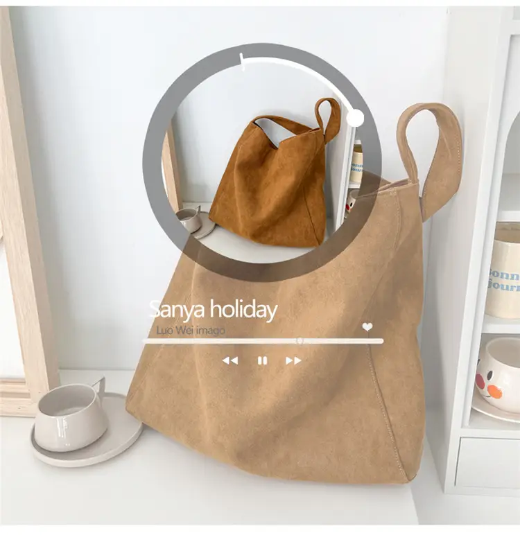 Women's Large Capacity Woolen Tote Bag Brown New Autumn Winter — feature 9