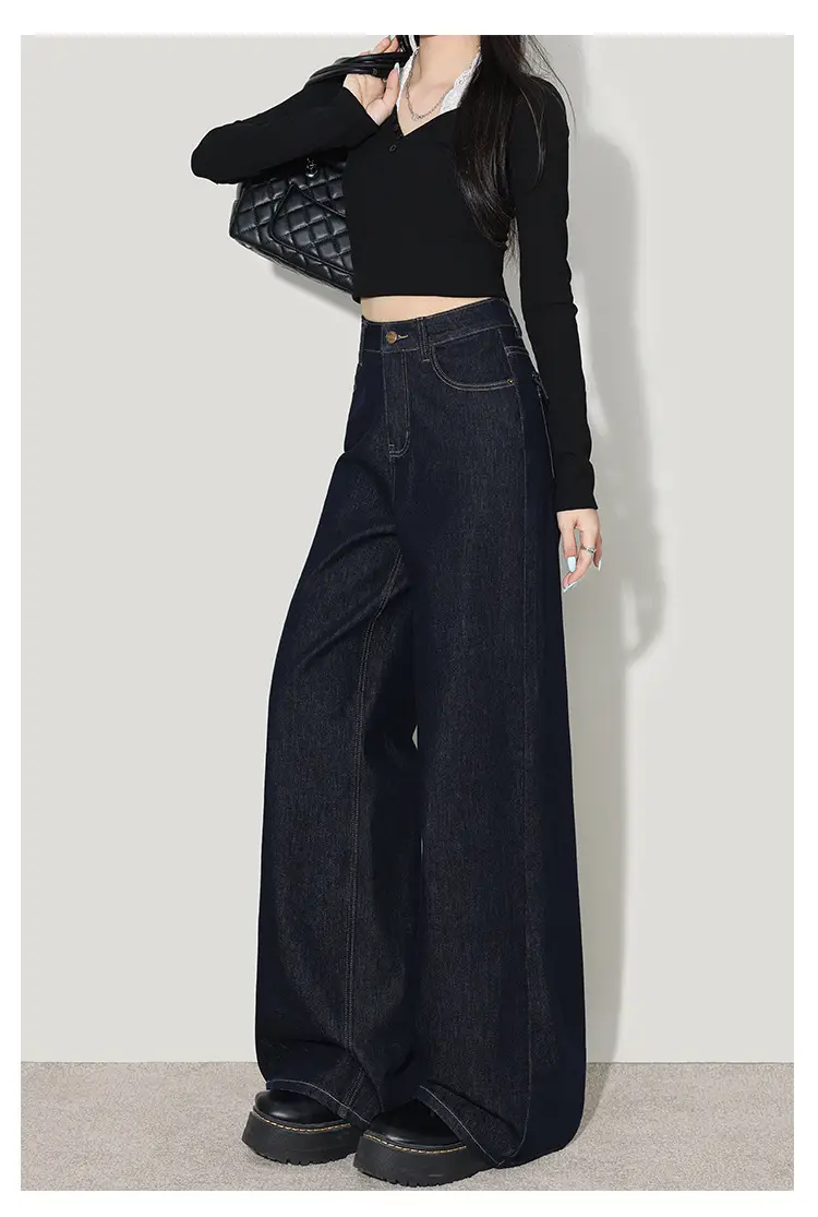 Wide Leg Jeans Women Dark Blue Four Way Stretch — feature 10