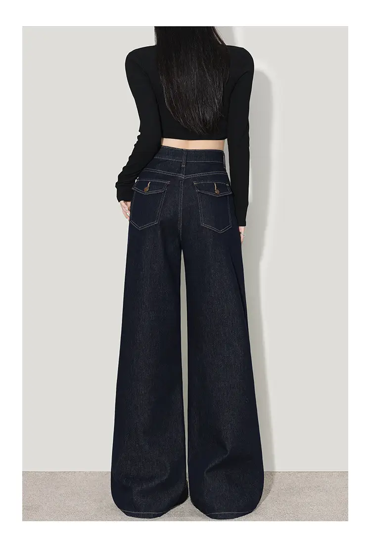 Wide Leg Jeans Women Dark Blue Four Way Stretch — feature 5