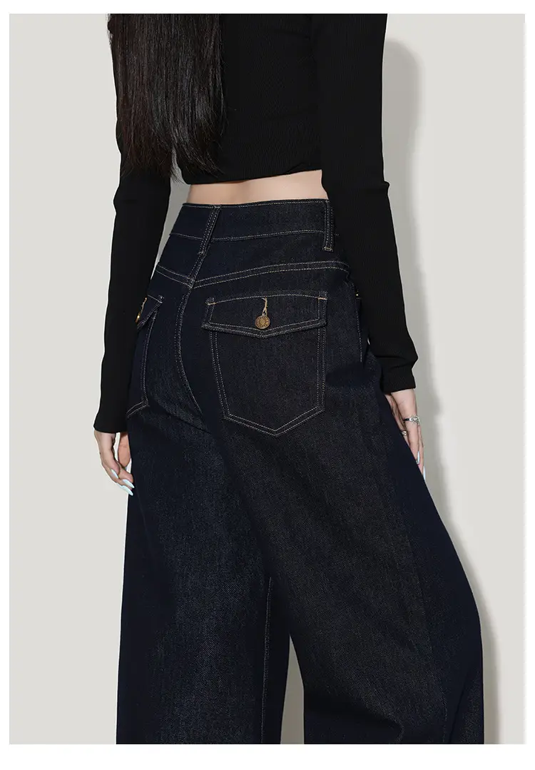 Wide Leg Jeans Women Dark Blue Four Way Stretch — feature 9