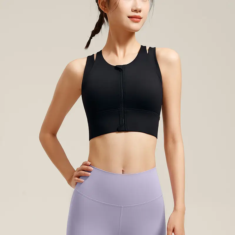 Front Zipper Large Size Sports Vest Women's High-Intensity Outer Wear Secondary Breast Bra Running Fitness Anti-Vibration Underwear