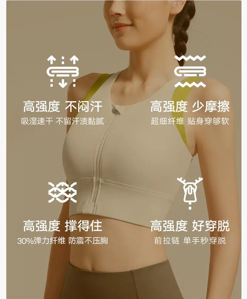 Front Zipper Large Size Sports Vest Women's High-Intensity Outer Wear Secondary Breast Bra Running Fitness Anti-Vibration Underwear — feature 2