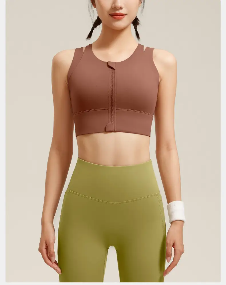 Front Zipper Large Size Sports Vest Women's High-Intensity Outer Wear Secondary Breast Bra Running Fitness Anti-Vibration Underwear — feature 23