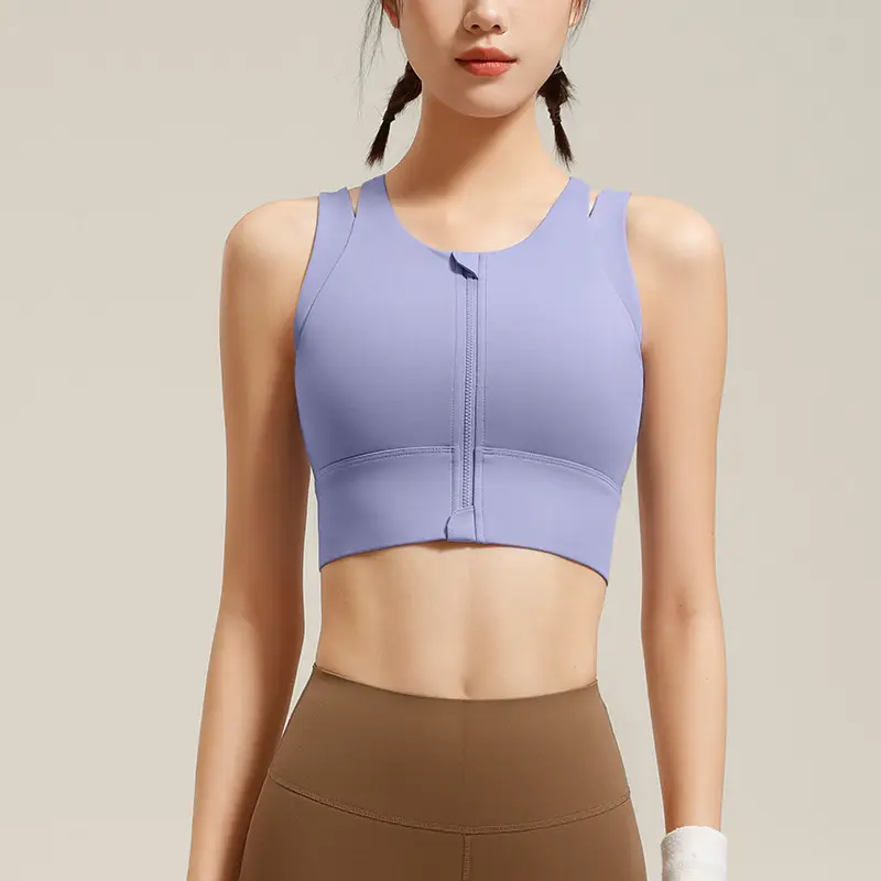Front Zipper Large Size Sports Vest Women's High-Intensity Outer Wear Secondary Breast Bra Running Fitness Anti-Vibration Underwear