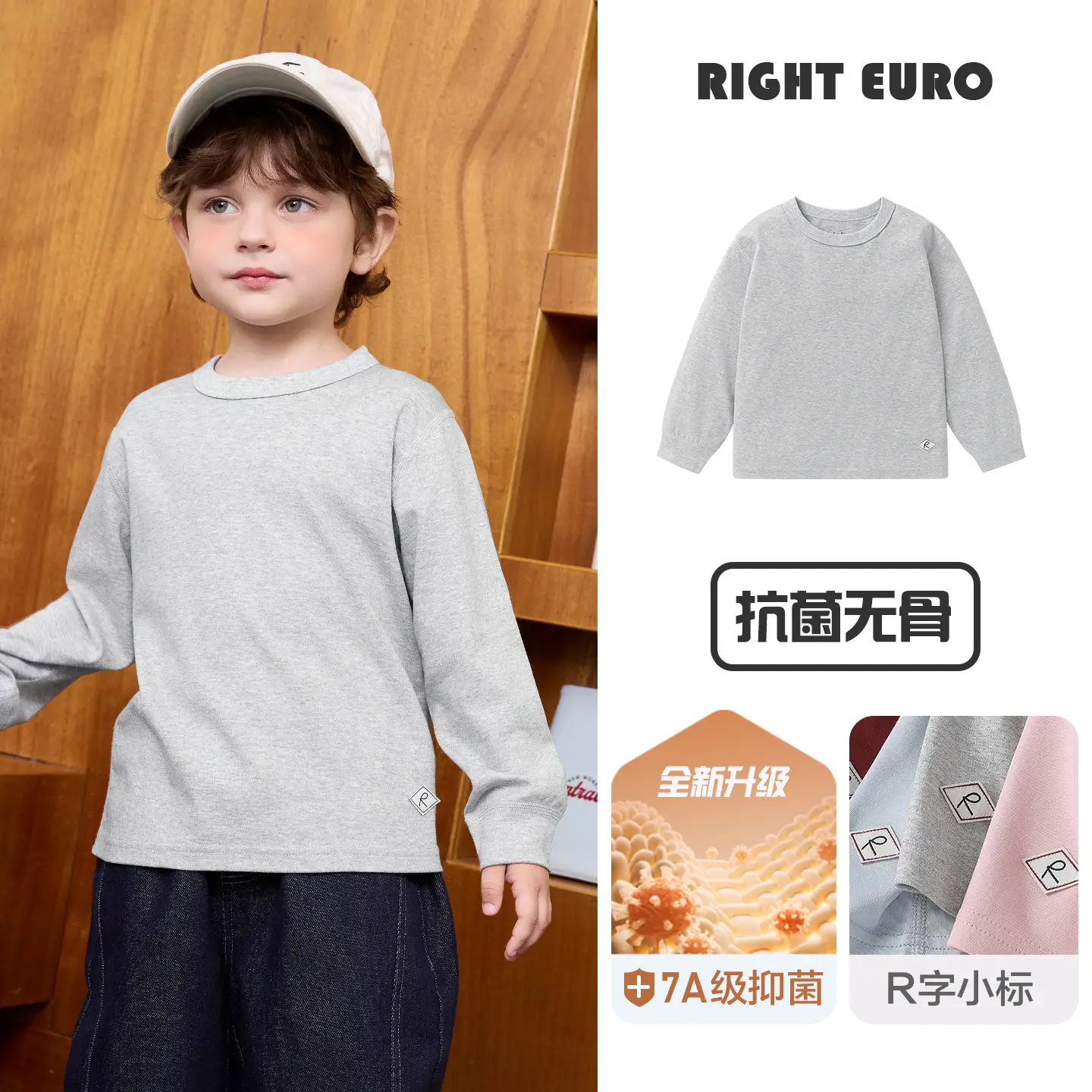 Right European Style Boys Long Sleeve T-Shirt Grey 2026 - Image 5