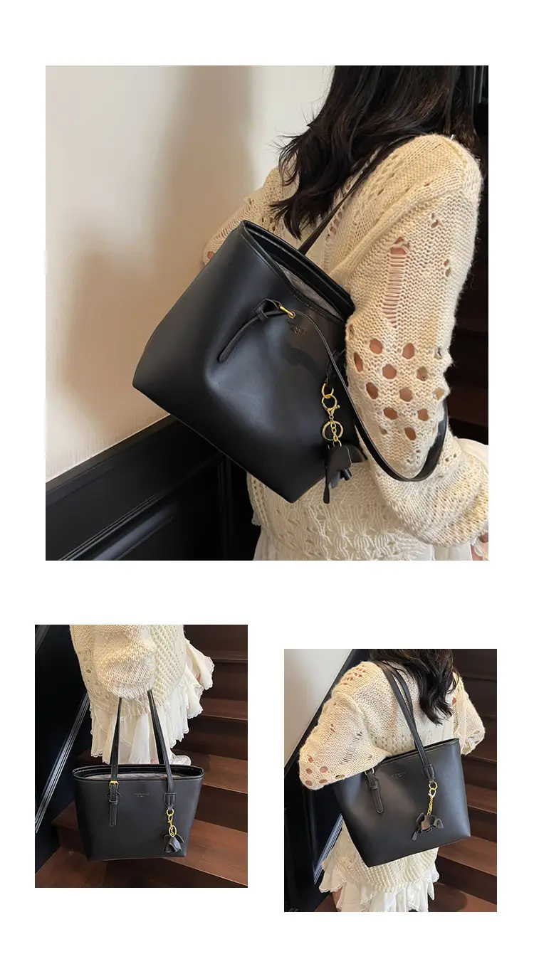 Large Capacity Women's Brown Leather Tote Bag with Gold Chain — feature 10