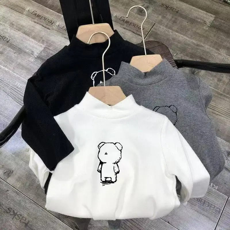 Kids Bear Print Long Sleeve T-Shirts White Black
