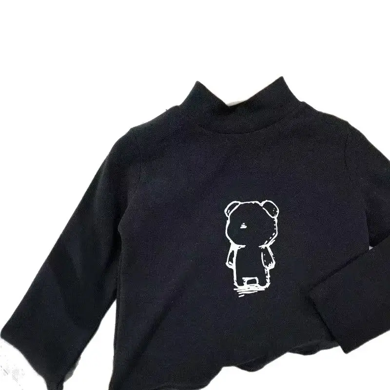 Kids Bear Print Long Sleeve T-Shirts White Black