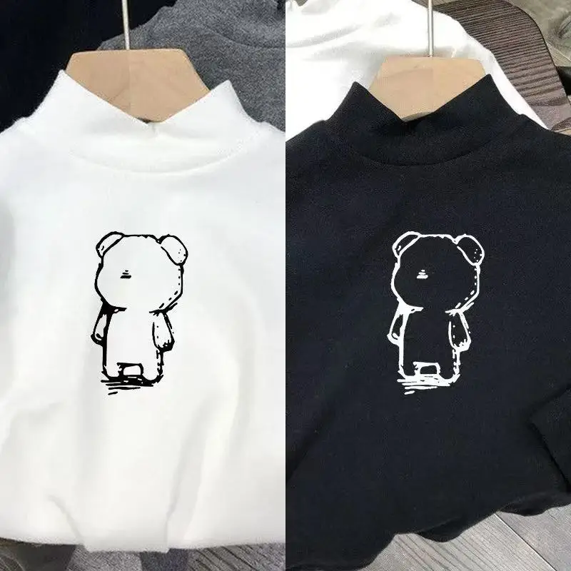 Kids Bear Print Long Sleeve T-Shirts White Black