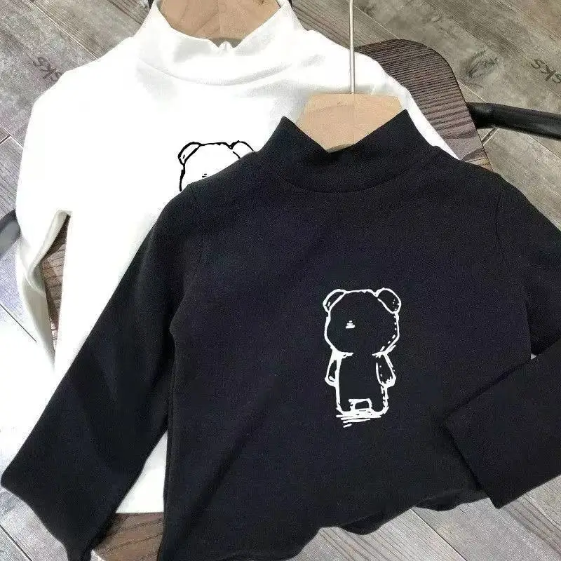 Kids Bear Print Long Sleeve T-Shirts White Black