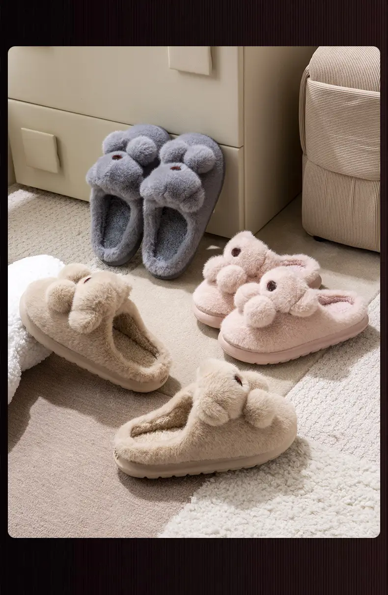 Winter Women's Cartoon Bear Plush Slippers Brown — feature 17