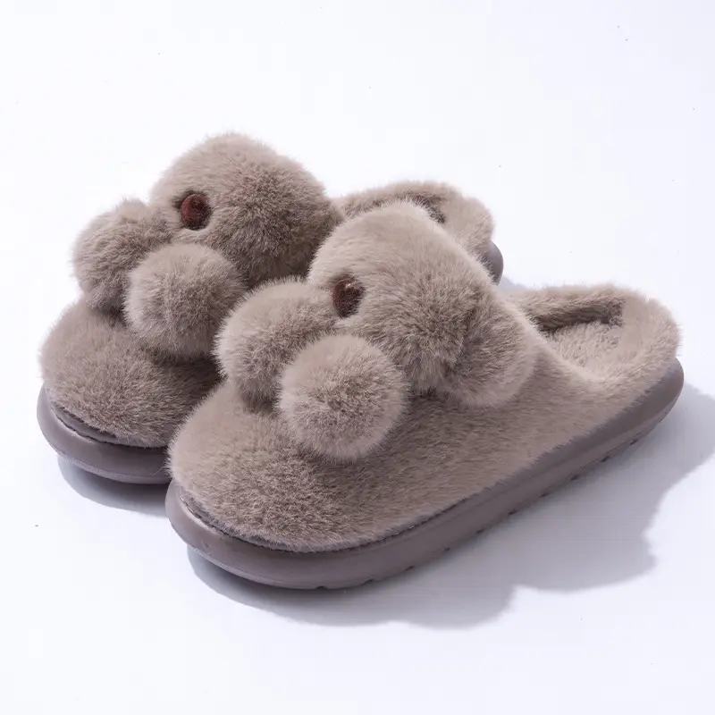Winter Women's Cartoon Bear Plush Slippers Brown - Image 2