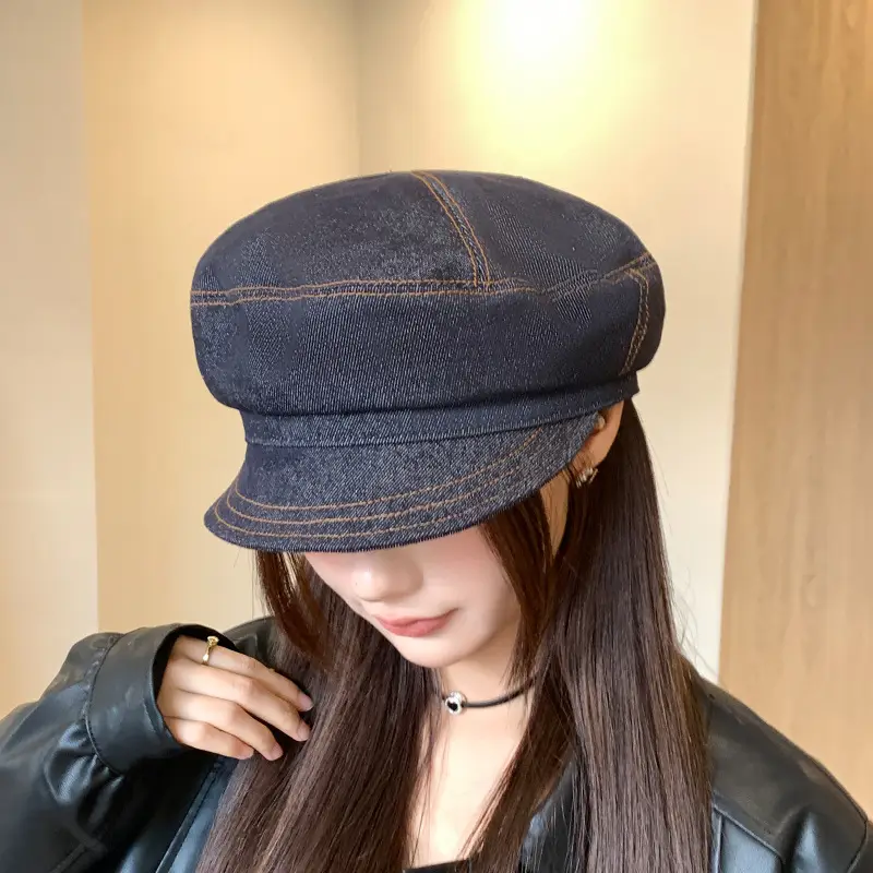 British Retro Denim Flat Cap Newsboy Sunshade — feature 14