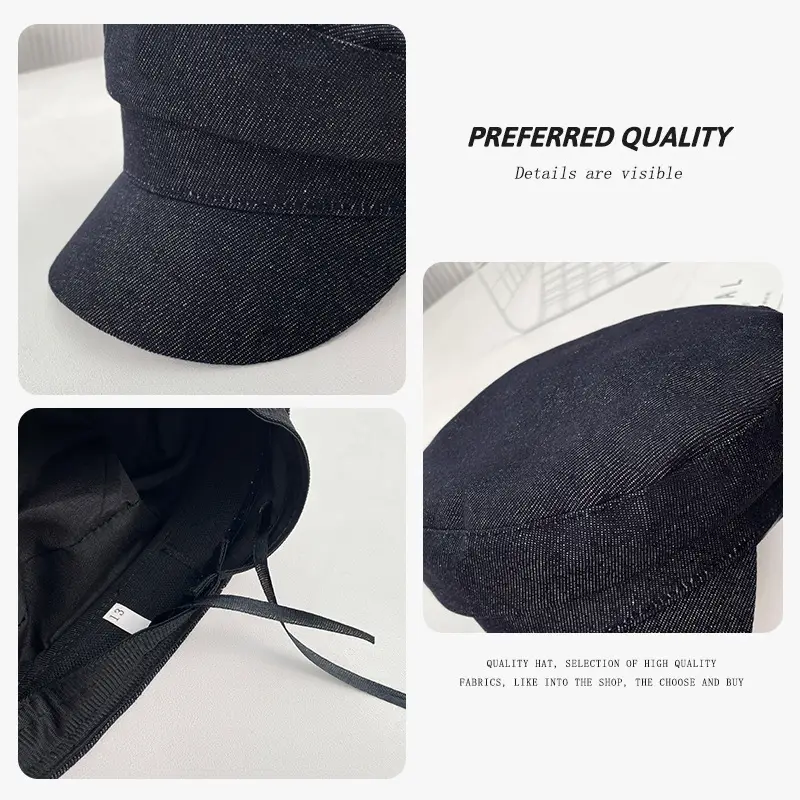 British Retro Denim Flat Cap Newsboy Sunshade — feature 4