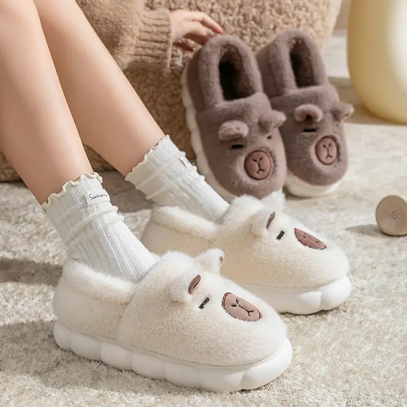 Women Cartoon Plush Slippers Brown Winter Warm - Image 5