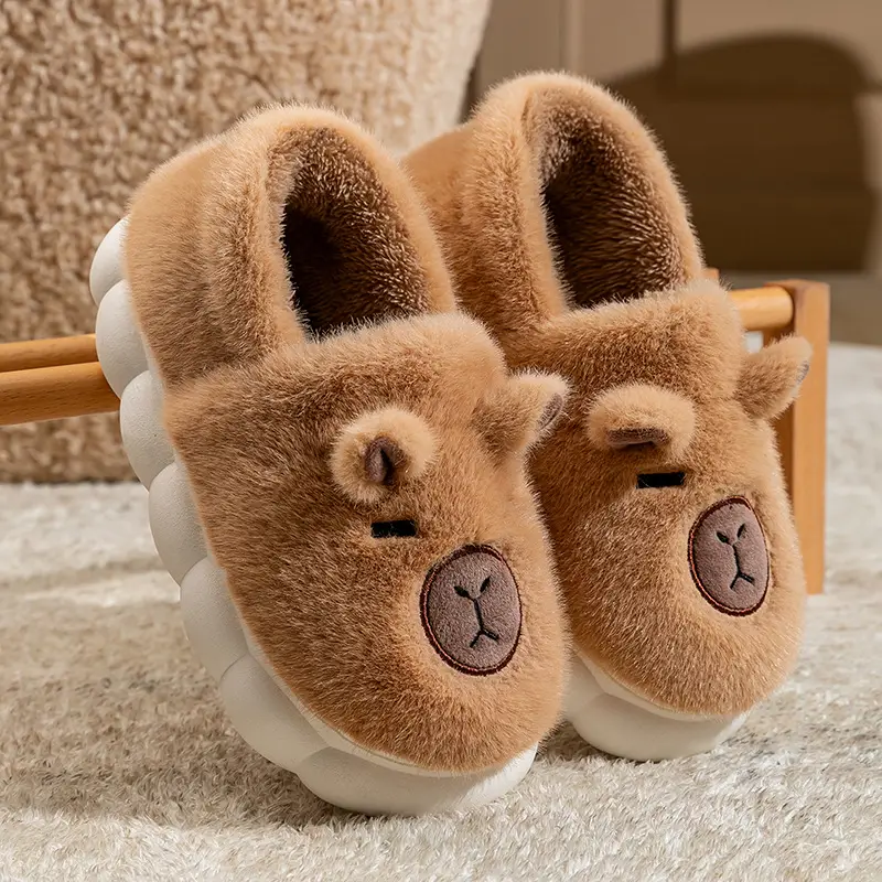Women Cartoon Plush Slippers Brown Winter Warm - Image 9