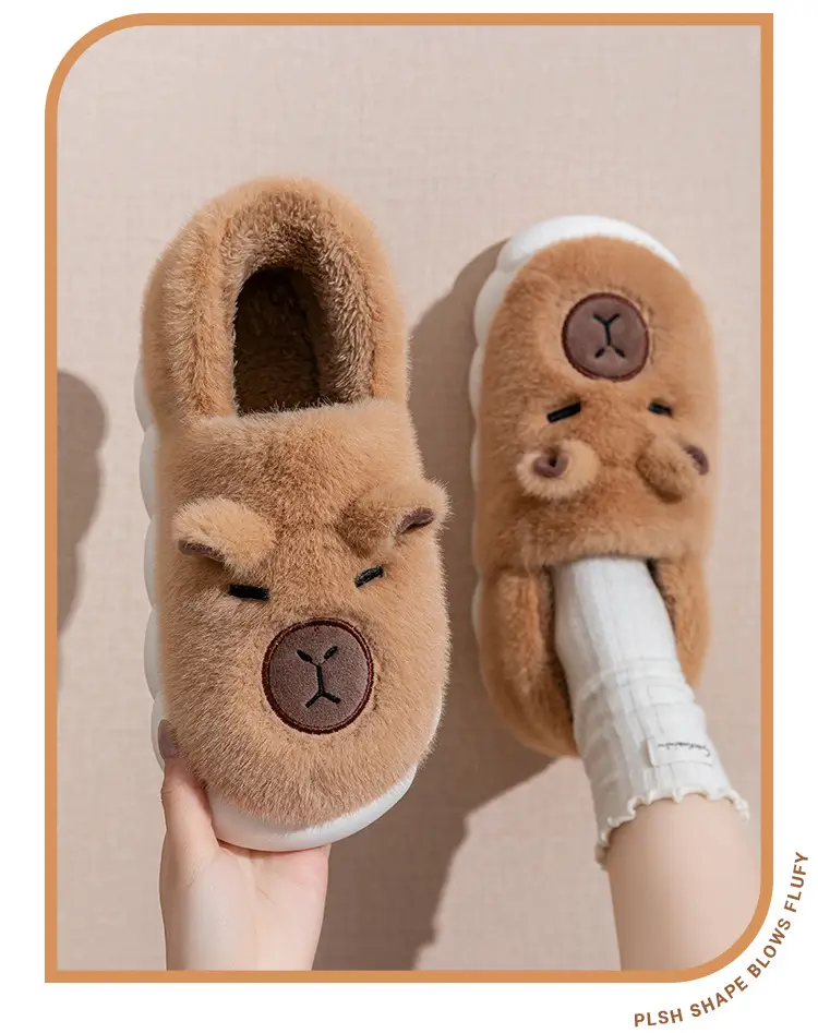 Women Cartoon Plush Slippers Brown Winter Warm — feature 12