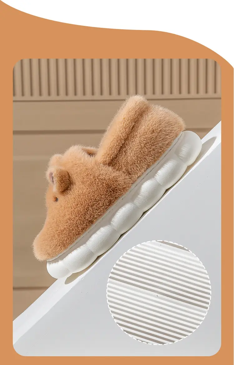 Women Cartoon Plush Slippers Brown Winter Warm — feature 14