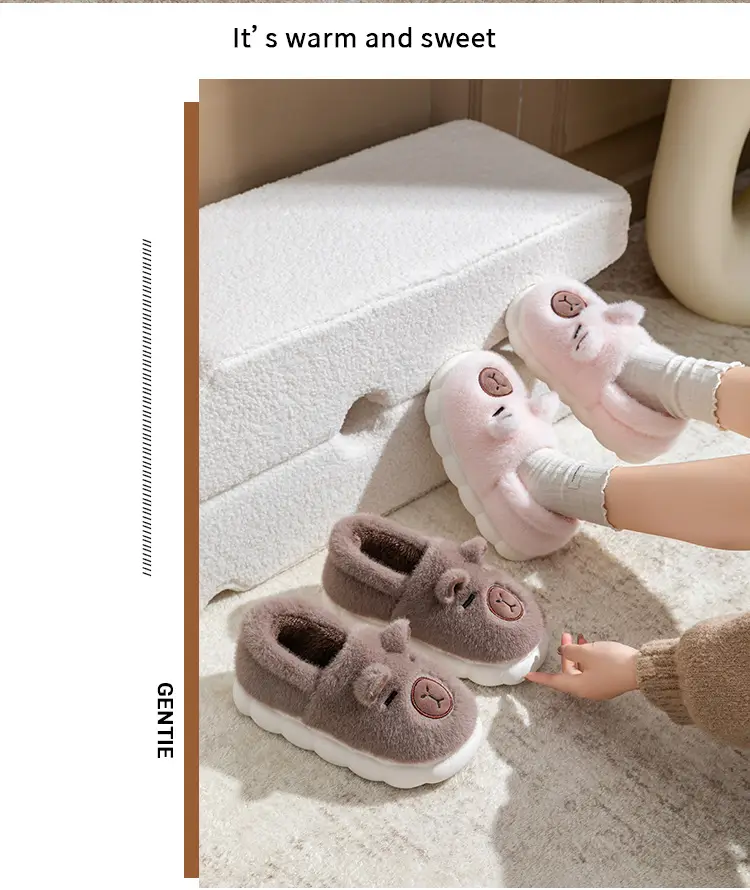 Women Cartoon Plush Slippers Brown Winter Warm — feature 17